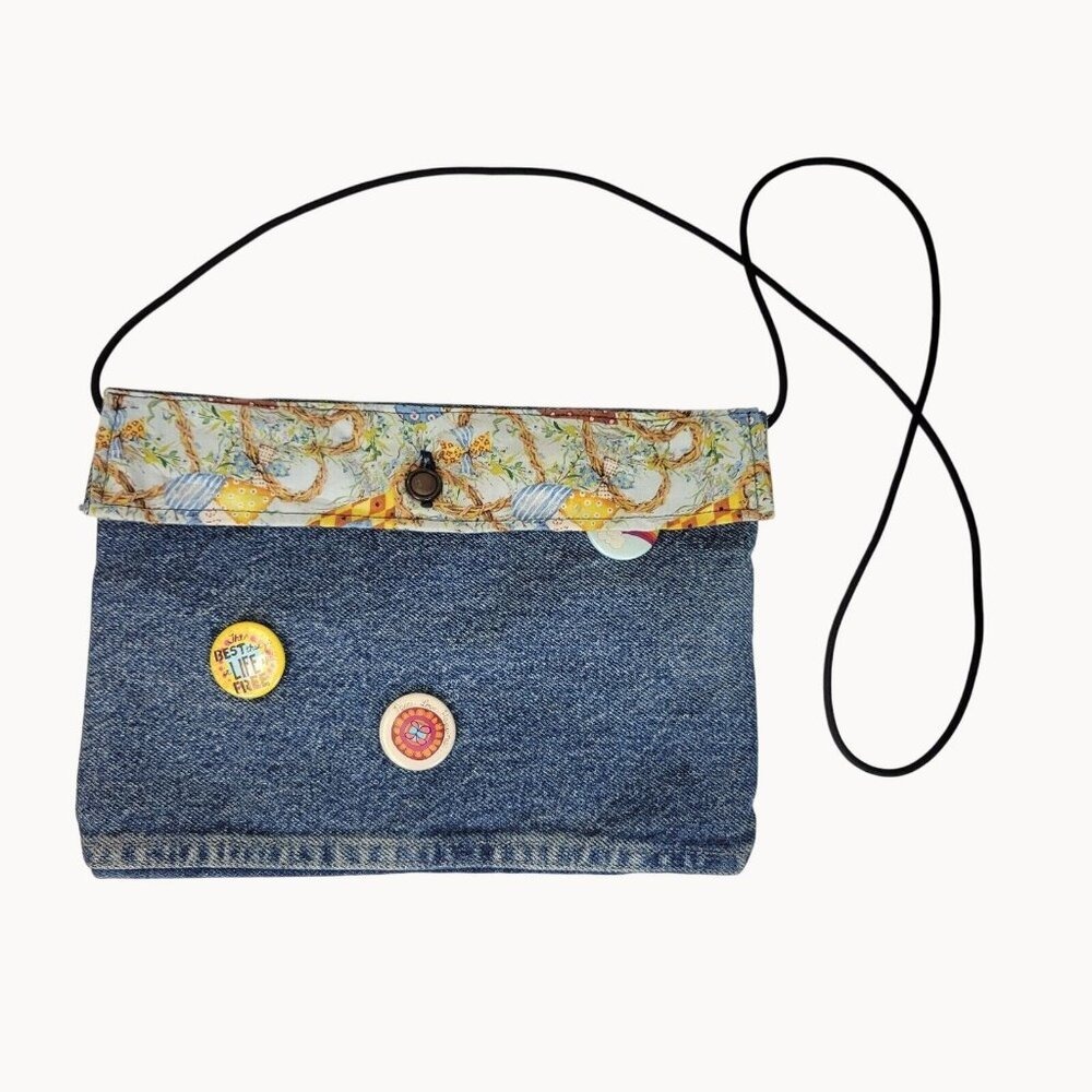 VTG Handmade Purse Jean Denim Wrangler Pocket Rustic Country‎ Farm Lined + Pins